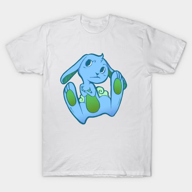 Fussy Bunny in Blue on Green T-Shirt by SimplyKitt